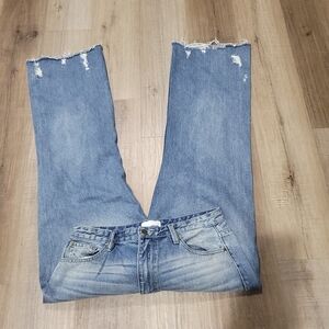 Blue Straight Leg Jeans with Vintage Fade